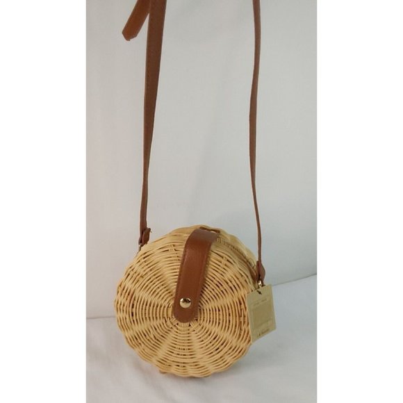 Bolsero Cross Body Purse Handwoven Round Natural Straw new with tags - Picture 2 of 7